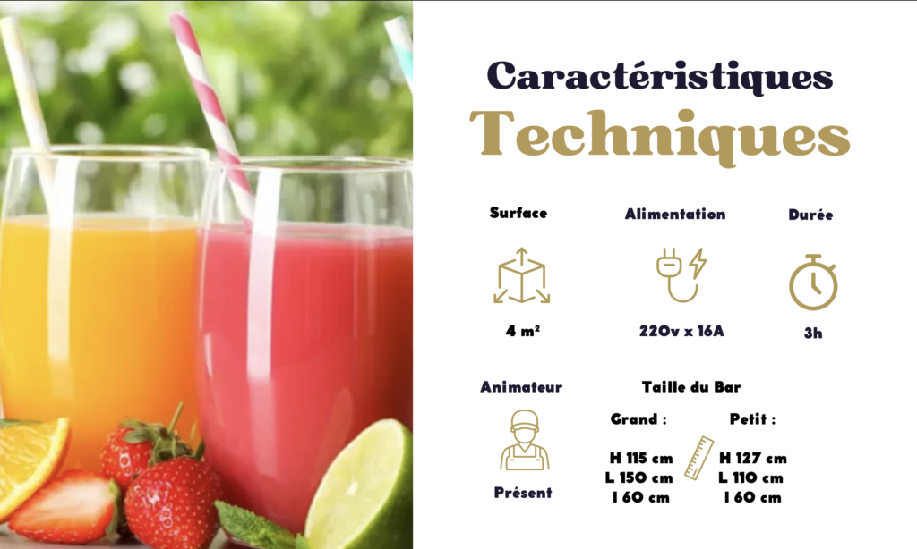 Caractéristique technique pour Bar à Jus