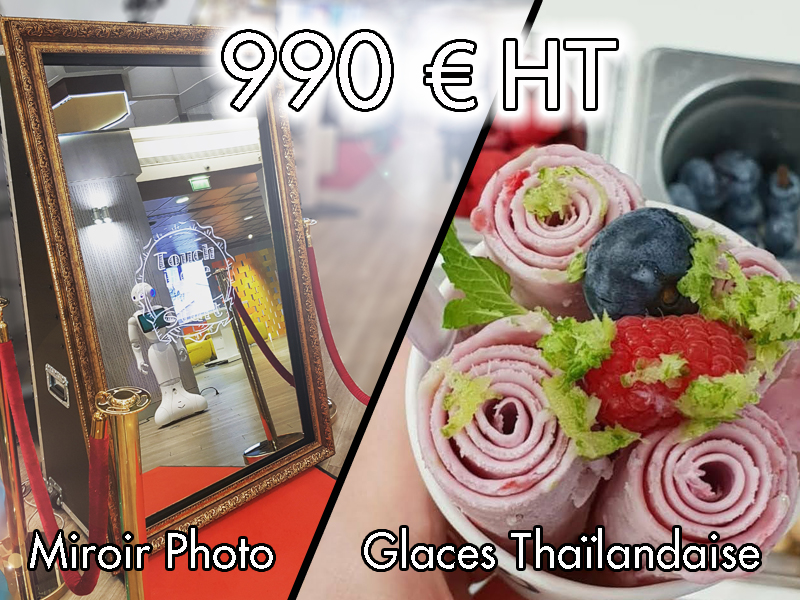 Jusqu'au 31 juillet 2021, Mon Event vous propose une offre exceptionnelle pour fêter le retour des mariages : 3 heures d'animation Glaces Thaïlandaise & 4 heures d'animation photo Miroir, pour 990 € HT.