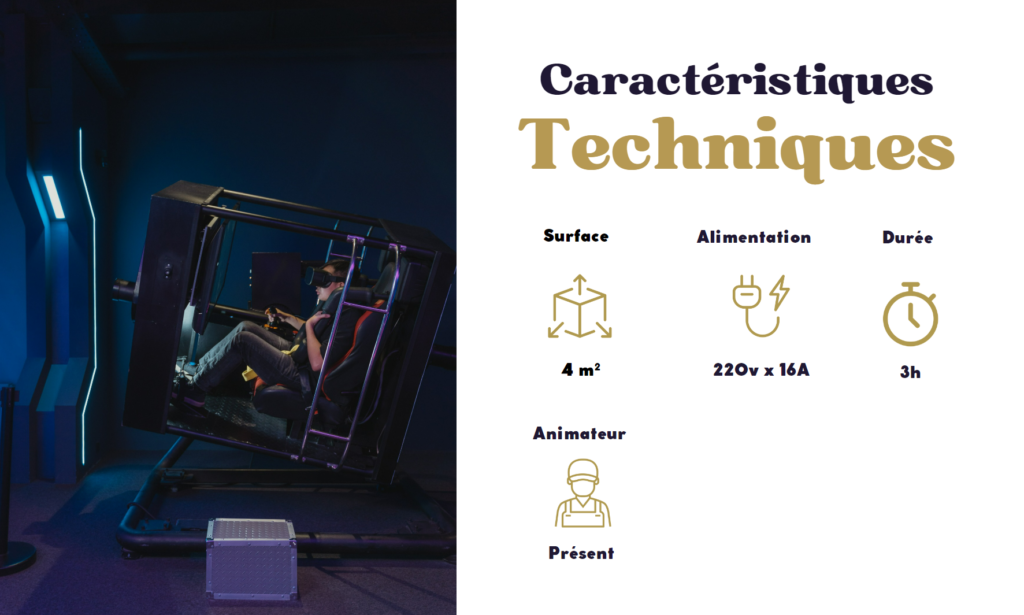 Caractéristiques techniques animation Machine de Réalité Virtuelle